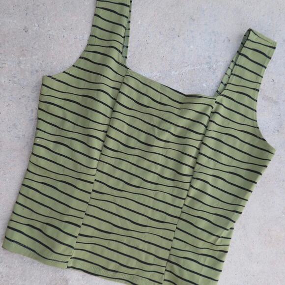 Vintage stripe textured fitted square tank top - Picture 1 of 5